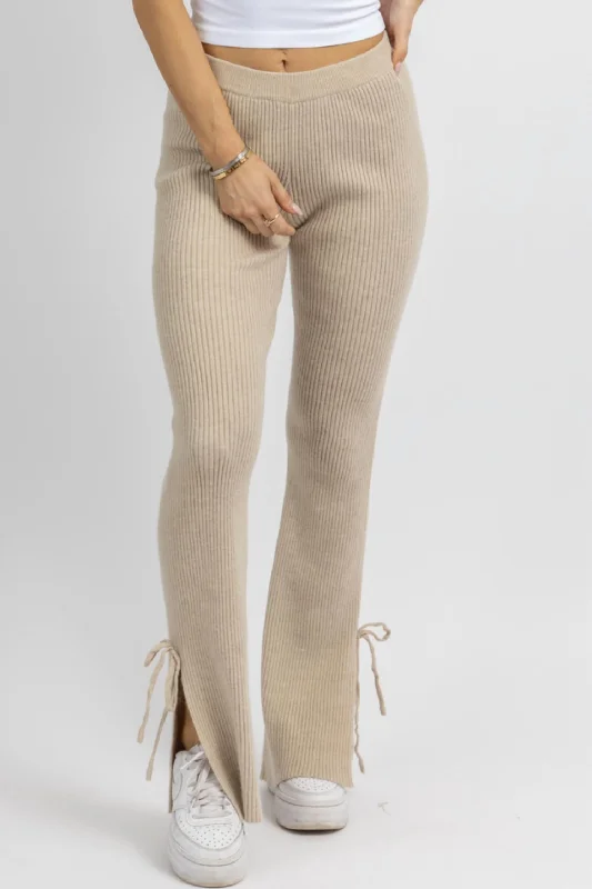 women's capri pantsKnit Side Slit Tie Pant In Tan