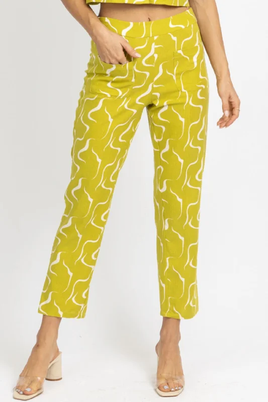 women's skinny pantsLinen Abstract Culotte Pant In Lime