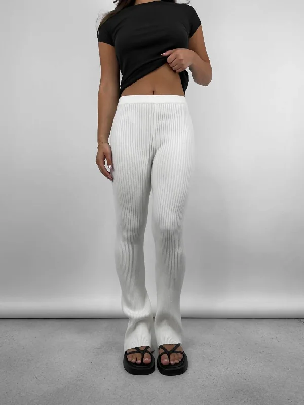 women's high-waisted pantsMimi Ribbed Knit Pants In Ivory