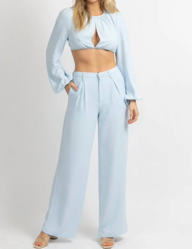 women's patched pantsOpen Front Pant Set In Light Blue