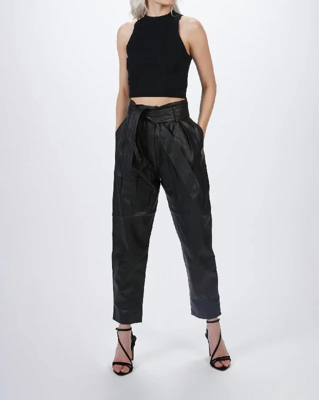 women's high-waisted pantsPleated Leather Pant In Black