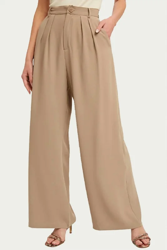 women's button-fly pantsPleated Wide-Leg Pants In Mushroom