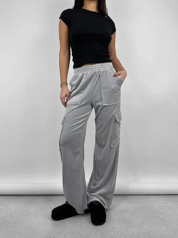 women's low-rise pantsRelaxed Velvet Cargo Pant In Grey