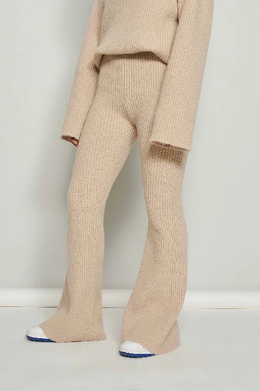 women's straight-leg pantsRibbed-Knit Straight-Leg Pants In Beige