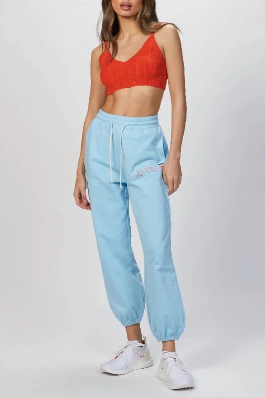 women's everyday pantsSlogan Print Track Pant In Light Blue