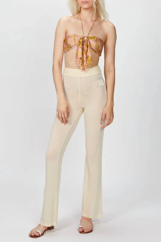 women's vintage pantsSmocked Flare Pants In Beige