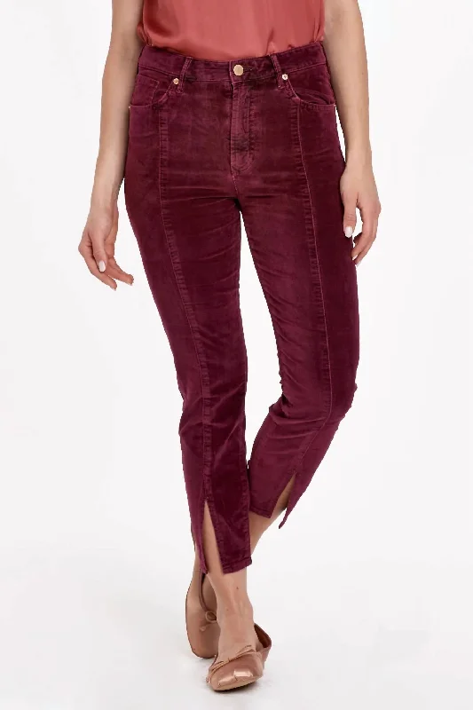 women's patched pantsStella Super High Rise Ankle Slim Straight Pants In Burgundy