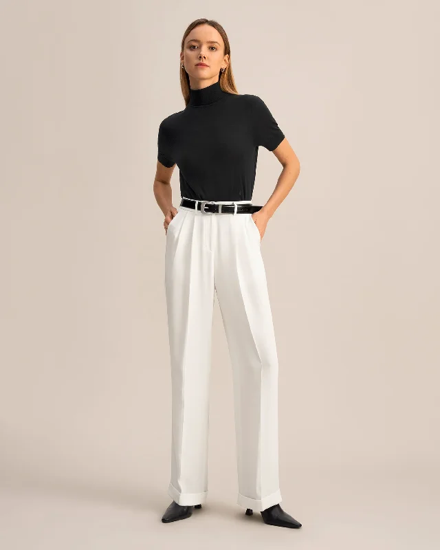 women's button-fly pantsTimeless Pleated Wide-Leg Dense Silk Trousers