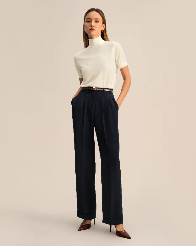 women's ripped pantsTimeless Pleated Wide-Leg Dense Silk Trousers