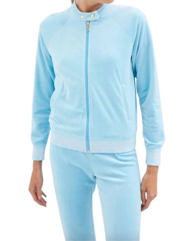 women's drawstring pantsWomen Doo Wop Snap Collar Velour Track Jacket L In Light Blue