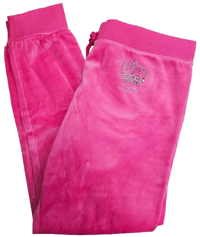 women's satin pantsWomen's Studded Crown Logo Track Velour Zuma Pant In Magenta