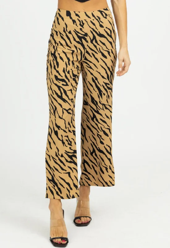 women's denim pantsZebra Wide Leg Pants In Tan