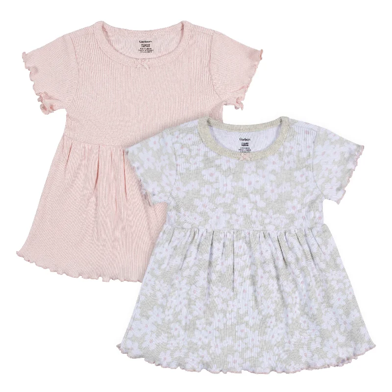 women's cold-shoulder dresses2-Pack Baby & Toddler Girls Sweet Florals Short Sleeve Cotton Dresses