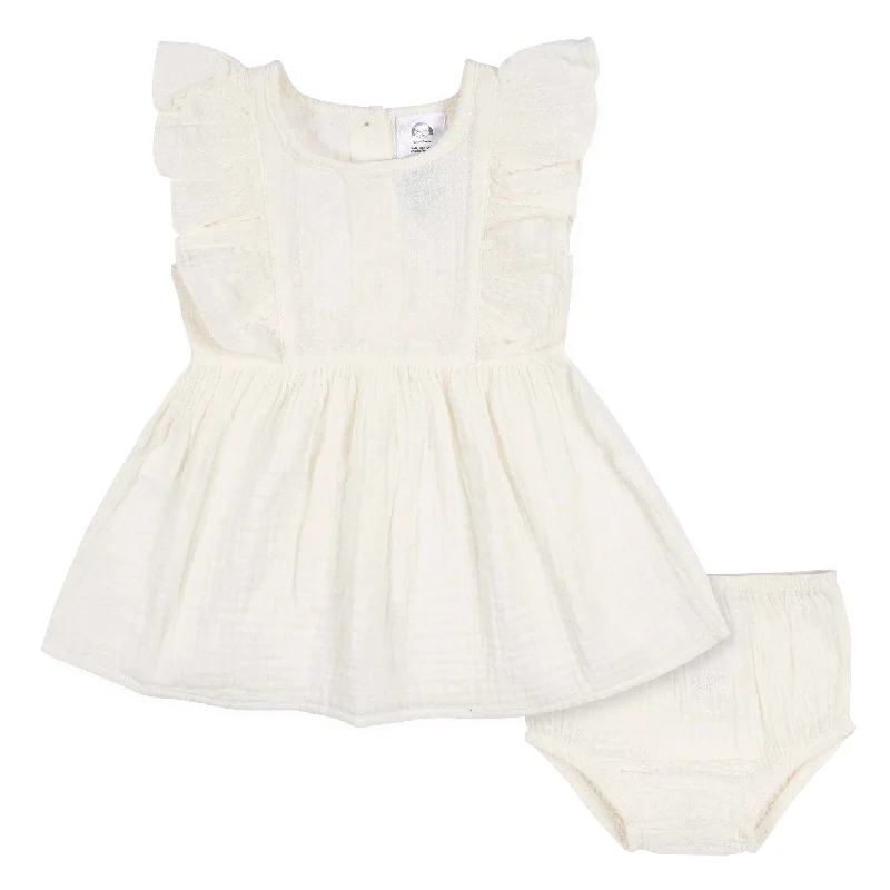 women's maxi dresses2-Piece Baby & Toddler Girls Ivory Gauze Dress & Diaper Cover Set