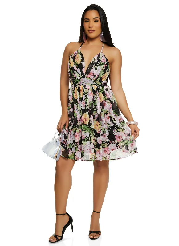 women's made-to-order dressesHaute Monde Floral Print Criss Cross Back Cami Dress