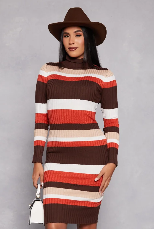 women's plus-size dressesAlmost Famous Striped Turtleneck Dress