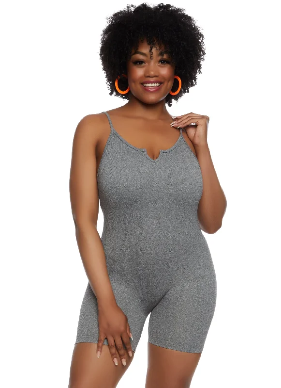 women's fair-trade dressesPlus Size Seamless Ribbed Notch Neck Cami Romper