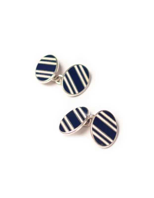 women's bow dressesNAVY WHITE DOUBLE OVAL CUFFLINKS - SILVER