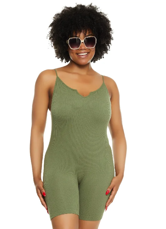 women's maximalist dressesPlus Size Seamless Ribbed Notch Neck Cami Romper