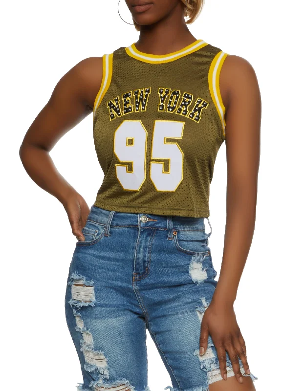 women's ruffle dressesStudded New York 95 Cropped Basketball Jersey