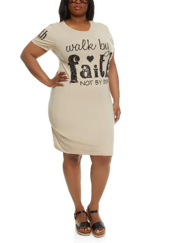 women's tall dressesPlus Size Walk By Faith Not By Sight Graphic T Shirt Dress