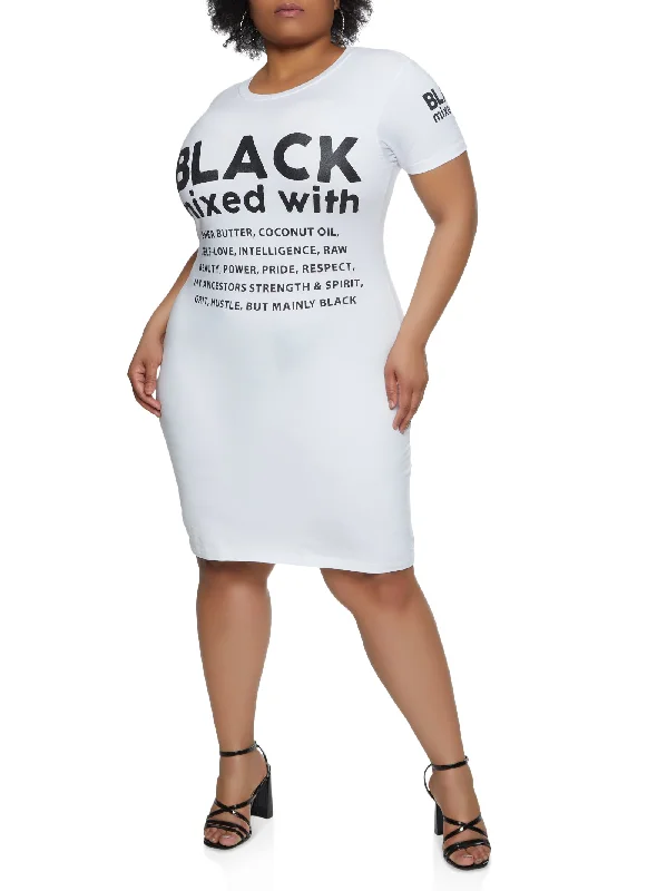 women's glam dressesPlus Size Black Mixed With Graphic T Shirt Dress