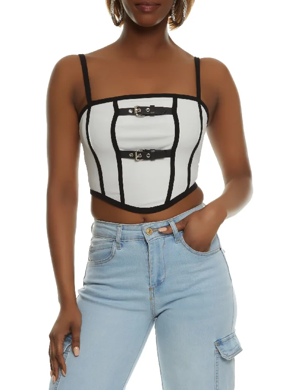 women's custom dressesContrast Binding Buckle Detail Crop Top