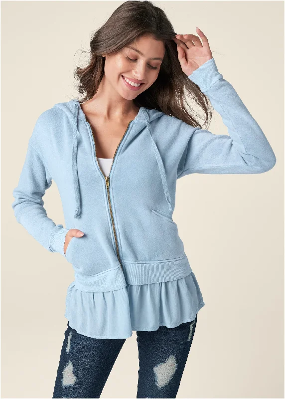 women's casual dressesRuffle Hem Lounge Jacket - Light Blue