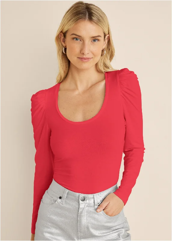 women's sleeveless dressesPuff Shoulder Long Sleeve Top - Red