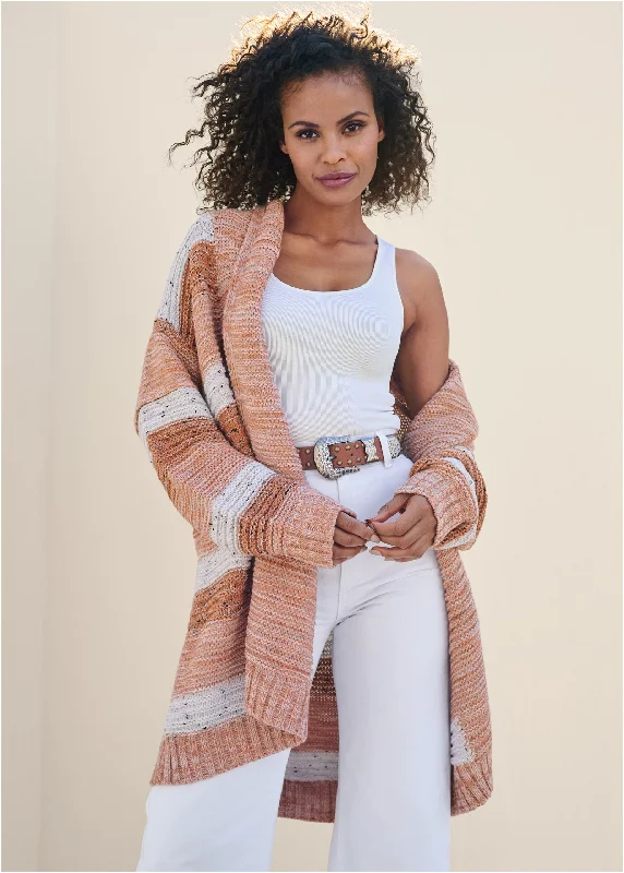 women's fashionable dressesStripe Cardigan - Rust