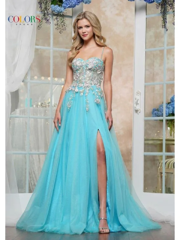 women's high-low dressesColors 3496 A Line Long Formal Floral Prom Dress