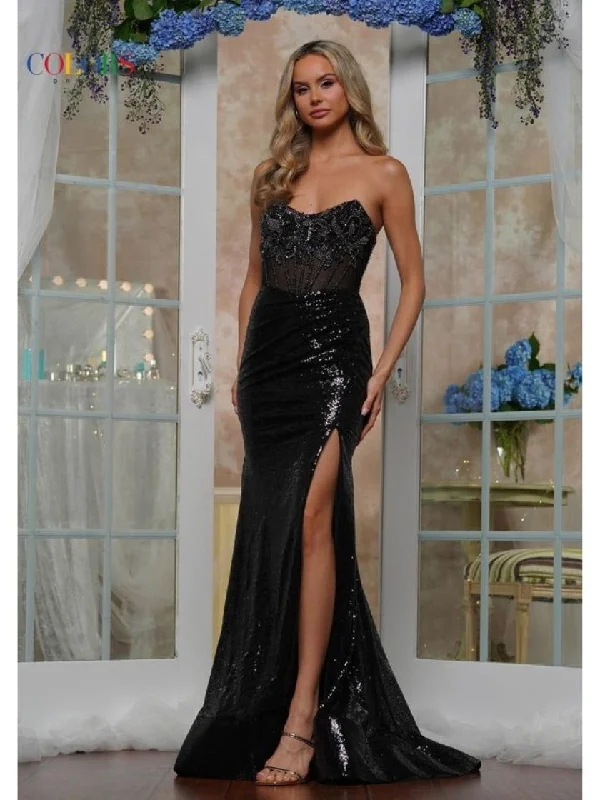 women's spaghetti strap dressesColors 3512 Formal Long Slit Beaded Prom Dress