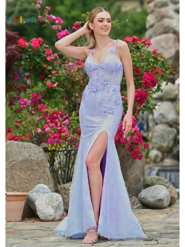 women's beach dressesColors 3526 Long Floral Glitter Formal Prom Dress