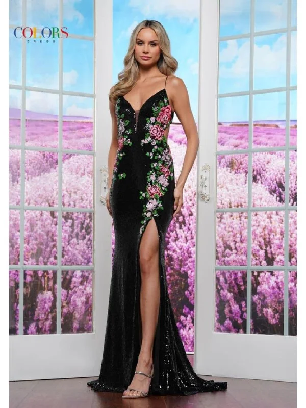 women's body-skimming dressesColors 3576 Formal Floral Sequin Long Prom Dress