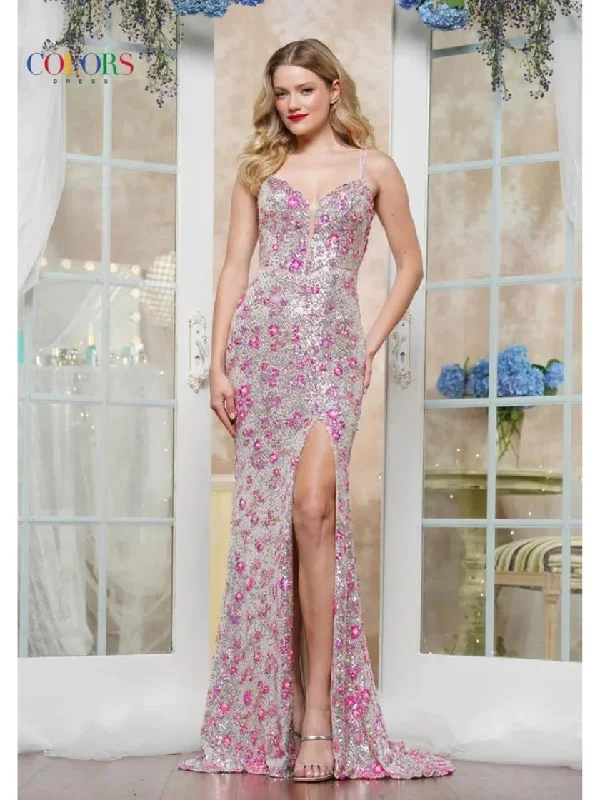 women's curve-hugging dressesColors 3581 Formal Long 3D Floral Sequin Prom Dress