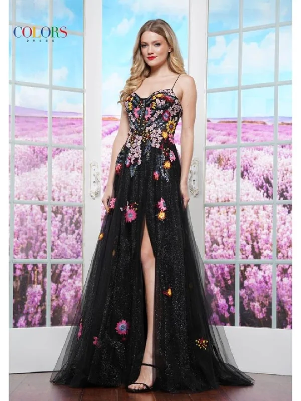 women's apple-shaped body dressesColors 3582 Formal Floral Applique Long Prom Dress