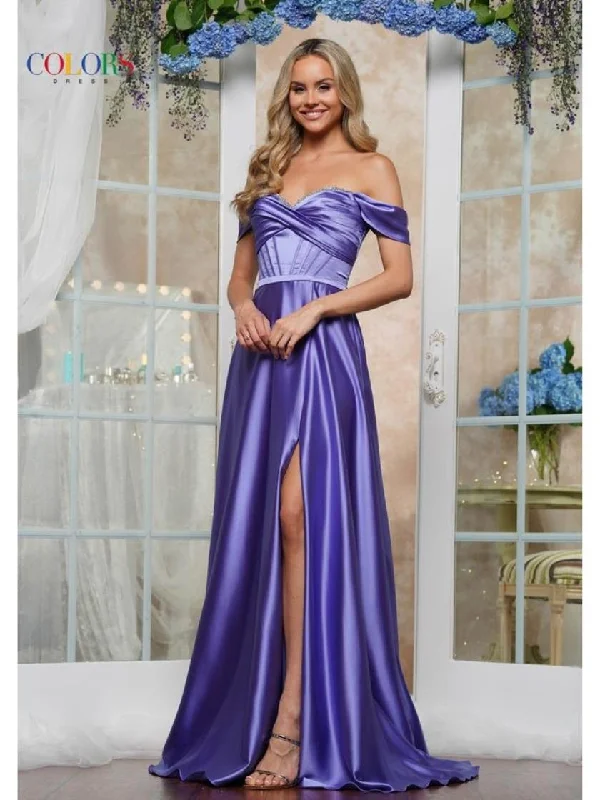 women's eco-friendly dressesColors 3606 Long Formal Slit Prom A Line Dress