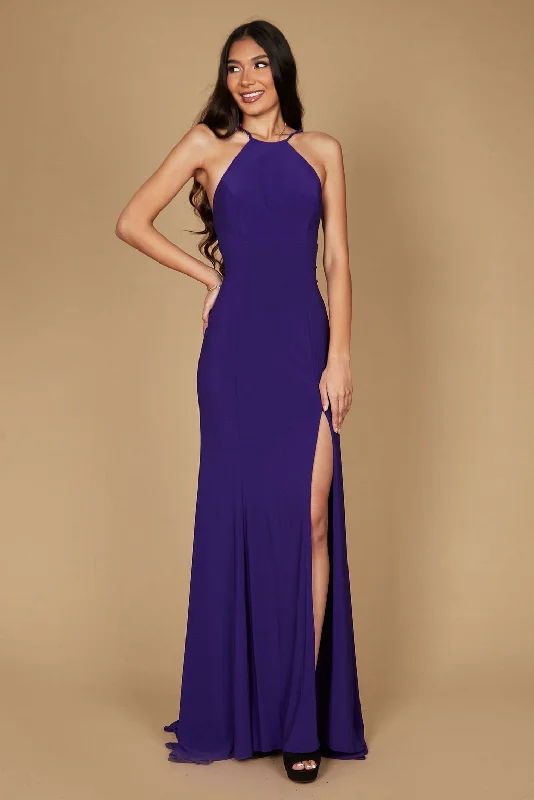 women's silk dressesDylan & Davids Long Fitted Open Back Jersey Prom Dress Plum