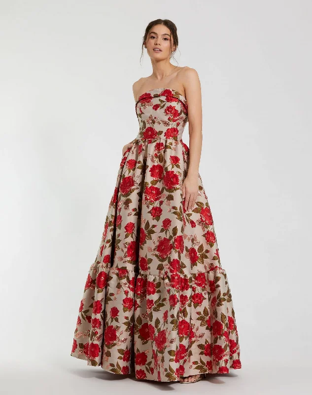 women's empire-line dressesMac Duggal 11827 Long Formal Prom Floral A Line Dress