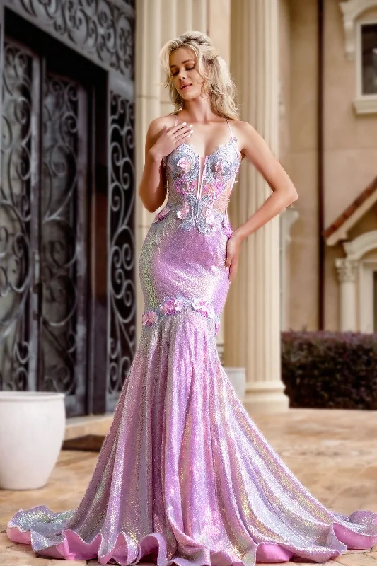 women's chiffon dressesPortia and Scarlett PS24250 Long Formal Iridescent Sequin Prom Dress